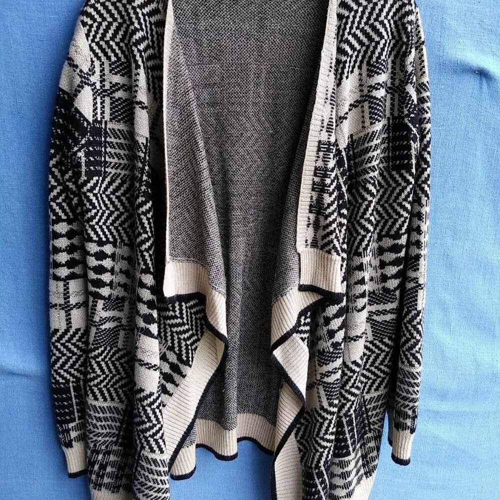 Oliver Women's Size Medium M Tan/Black Long Sleeve Open Knit Cardigan Sweater